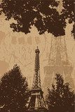 Vintage Eiffel tower vector card  Fototapety Wieża Eiffla Fototapeta