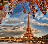 Eiffel Tower with boat on Seine in Paris, France  Fototapety Wieża Eiffla Fototapeta
