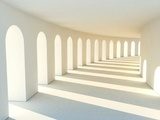 Colonnade in warm tones with deep shadows. Illustartion  Optycznie Powiększające Fototapeta