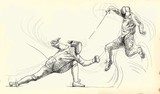 fencing duel - hand drawing into vector  Drawn Sketch Fototapeta