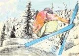 skier - hand drawing  Drawn Sketch Fototapeta