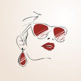 Sensual woman face with glasses  Drawn Sketch Fototapeta