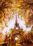 Street in paris. Eiffel tower -  illustration  Drawn Sketch Fototapeta
