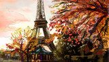 Street in paris. Eiffel tower -  illustration  Drawn Sketch Fototapeta