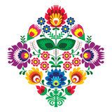 Folk embroidery with flowers - traditional polish pattern  Folklor Fototapeta