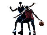 caucasian and african basketball players man silhouette  Sport Plakat