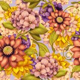 fall floral seamless pattern, vintage background illustration  Plakaty do Sypialni Plakat