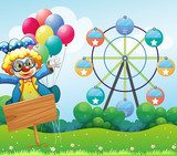 A clown with balloons and the empty signage  Plakaty do Pokoju dziecka Plakat