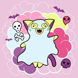 Vector kawaii illustration Halloween cat and creatures.  Plakaty do Pokoju dziecka Plakat
