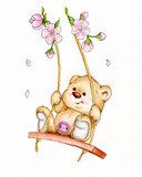 Teddy bear swinging on swing  Plakaty do Pokoju dziecka Plakat