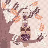 Owls family - vector background  Plakaty do Pokoju dziecka Plakat
