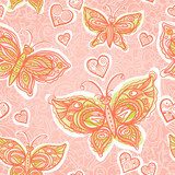 Pink seamless pattern with lacy butterflies.  Fototapety do Pokoju Dziewczynki Fototapeta