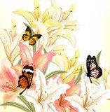 Grunge floral background with beige lily  Fototapety do Pokoju Dziewczynki Fototapeta