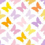 Seamless Pattern Butterflies Stripes/Dots/Check Purple  Fototapety do Pokoju Dziewczynki Fototapeta