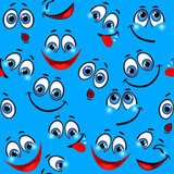 Seamless pattern - funny faces on a blue background  Fototapety do Pokoju Chłopca Fototapeta