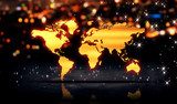 World Map Gold City Light Shine Bokeh 3D Background  Mapa Świata Fototapeta