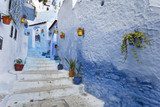 Street in medina of blue town Chefchaouen, Morocco  Schody Fototapeta