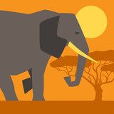 African ethnic background with illustration of elephant.  Afryka Fototapeta