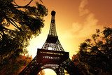 Sunset Sunrise in Paris 3D render  Fototapety Wieża Eiffla Fototapeta