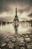 Vue vintage de Paris - France   Fototapety Wieża Eiffla Fototapeta