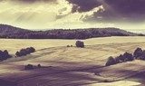 Beautiful landscape with fields and hills vintage style  Fototapety Sepia Fototapeta