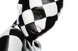 Portrait of woman in a checkerboard  Czarno Białe Obraz
