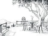 Restaurant terrace sketch  Drawn Sketch Fototapeta