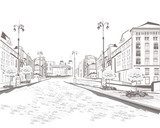 Series of street views in the old city, sketch  Drawn Sketch Fototapeta