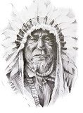 Tattoo sketch of Native American Indian chief, hand made  Drawn Sketch Fototapeta