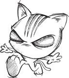 Doodle Sketch Ninja Cat Vector Illustration Art  Drawn Sketch Fototapeta