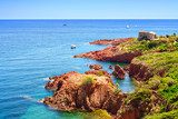 Esterel rocks beach coast and sea. Cote Azur, Provence, France.  Prowansja Fototapeta