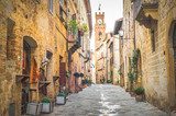 Street in old mediaeval town in Tuscany, Pienza.  Fototapety Uliczki Fototapeta