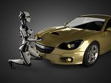 luxury brandless sport car and woman robot  Pojazdy Obraz