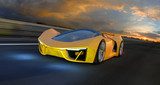 A yellow Future Fantasy Car on a Racing Track  Pojazdy Obraz