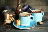 Beautiful composition with tasty cappuccino on wooden table  Obrazy do Kuchni  Obraz