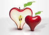 Red Apple heart love with slices two  Owoce Obraz