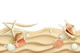 Seashells on sand, vector background Styl Marynistyczny Fototapeta