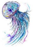 Jelly fish watercolor and ink painting Styl Marynistyczny Fototapeta