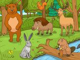 Forest cartoon animals educational game vector Fototapety do Przedszkola Fototapeta