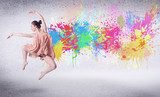Modern street dancer jumping with colorful paint splashes Fototapety do Szkoły Tańca Fototapeta