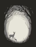 natural background with trees, plants, deer, rabbit and birds. vector illustration Zwierzęta Plakat