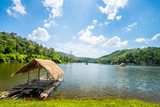 Bamboo raft, floating house in lake Fototapety Góry Fototapeta