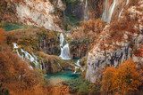 Plitvice lakes and waterfalls in autumn season Fototapety Wodospad Fototapeta