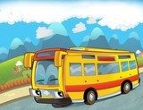 Szczęśliwy żółty autobus  Fototapety do Pokoju Chłopca Fototapeta