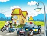 The police car officers - illustration for the children  Fototapety do Pokoju Chłopca Fototapeta