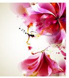 Beautiful fashion women with abstract hair and design elements  Kwiaty Plakat
