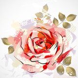 decorative composition with big grunge rose  Kwiaty Plakat
