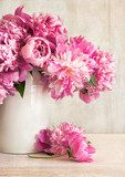 Pink peonies in vase  Kwiaty Plakat