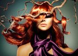 Fashion Model Woman Portrait with Long Curly Red Hair  Ludzie Plakat