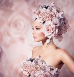 Fashion Beauty Model Girl with Flowers Hair. Bride  Ludzie Plakat